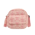 Pink corduroy crossbody bag with bow patterns and adjustable strap for girls - Pink