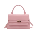 Elegant pale pink leather satchel bag with gold rotary lock and adjustable strap - Pink