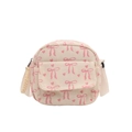 Corduroy crossbody bag in cream white with pink bow and heart prints for children - White