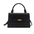 Classic black leather-style square handbag with gold twist lock and crossbody strap - Black