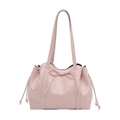 Bolso de hombro rosa en cuero sintético con detalle de lazo y cordones laterales - Blanco Roto
