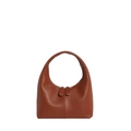 Bolso hobo minimalista en cuero marrón caramelo con diseño de media luna y asa superior - Marrón