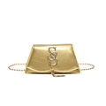 Golden textured small square bag with chain strap and metal letter S buckle decoration - Gold