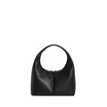 Bolso de mano minimalista media luna en cuero negro mate con cremalleras plateadas - Negro