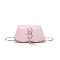 Pink patent leather crossbody bag with golden chain strap and fringe logo detail - Pink