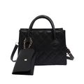 Classic black quilted shoulder bag set with a small chain purse and top handle - Black