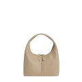 Bolso de mano beige minimalista estilo dumpling con cremallera doble y asa curva - Caqui