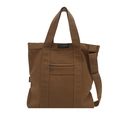Vintage donkerbruine canvas shopper met ritsvak aan de voorkant en verstelbare riem - Bruin