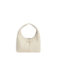 Minimalist creamy white leather hobo handbag with dual zipper front for autumn fashion - White