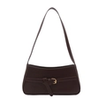 Minimalist vintage dark brown shoulder baguette bag with buckle strap detail - Brown
