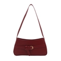 Minimalist burgundy leather shoulder bag with fine strap and gold buckle detail - Red