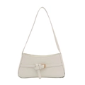 Minimalist white faux leather underarm baguette bag with elegant gold buckle accent - White