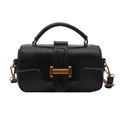 Bolso de mano clásico de cuero sintético negro con hebilla dorada y correa extraíble - Negro