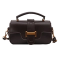 Bolso bandolera cuadrado retro marrón oscuro con cierre de bronce y asa para mujer - Marrón Oscuro
