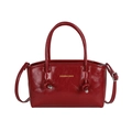 Donkerrode lakleren shopper met elegante geknoopte handgreep en gouden letters - Rood