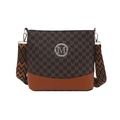 Borsa a secchiello marrone con monogramma e tracolla jacquard in stile moderno - Marrone