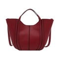 Borsa a secchiello minimalista in pelle rosso scuro con piping nero e tracolle - Rosso