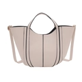 Borsa a secchiello minimalista crema con bordi neri a contrasto e tracolla rimovibile - Bianco
