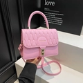 Pink quilted leather crossbody bag with golden twist lock and wave stitching detail - Pink