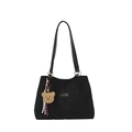 Borsa tote nera capiente con etichetta Creative Cat e ciondolo a forma di orso - Nero Con Pendente