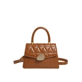 Sac à main marron matelassé avec gaufrage crocodile et fermoir en métal doré - Marron