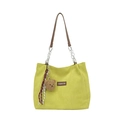 Sac fourre-tout jaune citron en daim avec bandoulière chaîne et charme d'ours - Avec Pendentif / Jaune-vert