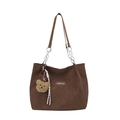 Sac fourre-tout en daim marron foncé avec bandoulière chaîne et porte-clés ours mignon - Avec Pendentif / Marron