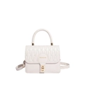 Sac à main matelassé blanc chic avec lettrage FASHION et fermoir doré rotatif - Blanc