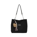 Sac cabas rétro en velours côtelé noir avec étiquette Creative Cat et breloque ours - Avec Pendentif / Noir