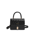 Sac à main noir minimaliste avec texture losange et lettrage doré sur fond blanc - Noir