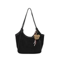 Borsa a secchiello retrò in pelle scamosciata nera con ciondolo a forma di orso - Con Ornamento / Nero