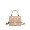 Elegant apricot quilted crossbody bag with golden hardware and fashion lettering detail - Khaki
