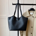 Retro black PU leather tote bag with gold lettering and casual shoulder strap - Black (Without Charm)