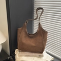Minimalist large dark brown suede tote bag for women with dual long shoulder straps - No Pendant / Brown