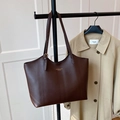 Grand sac cabas marron foncé en similicuir avec lettrage doré et bandoulière - Sans pendentif / Marron