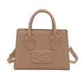 Beigefarbene Handtasche aus Kunstleder mit G-Logo-Prägung und verstellbarem Riemen - Khaki