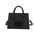 Fashionable black shoulder bag with grey chain pattern and central square G logo - Black Monogram