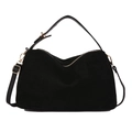 Retro black matte tote bag with shoulder strap and gold hardware in minimalist style - Black