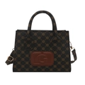 Vintage style handbag with brown geometric patterns and a prominent G leather patch - Vintage Monogram Coffee