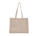 Minimalist beige tote bag in lychee pattern leather with fashion gold logo and slim straps - White