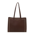 Vintage dark brown tote bag with gold studs and textured faux leather for women - Brown