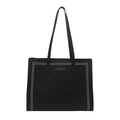 Large black leather tote bag with gold studs and long straps on a white background - Black