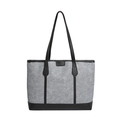 Bolso tote grande de fieltro gris con detalles en cuero negro para trabajo y diario - Azul