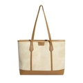 Bolso tote de lona con estampado de mármol y ribete de cuero marrón para mujer - Caqui