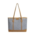 Bolso tote de fieltro gris con correas de cuero sintético marrón y diseño minimalista - Azul Caqui
