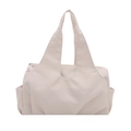 Beige pleated nylon tote bag with shoulder straps and large capacity for daily commute - White