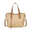 Sac fourre-tout minimaliste bicolore en cuir beige et marron avec bandoulière réglable - Kaki