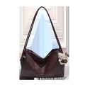 Donkerbruine retro hobo schoudertas met litchi-textuur en schattige kattenhanger - Koffie + Hanger