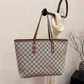 French style tote bag with brown leather handles and repeat Z pattern on canvas - Khaki