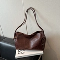 Dark brown leather tote bag with ROCHAD embossed logo and knot detail strap - Coffee without Pendant